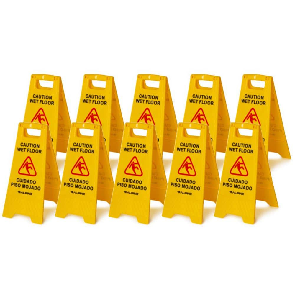 Alpine Industries 24 in. Yellow Multi-Lingual Caution Wet Floor Sign (10-Pack) 499-10PK