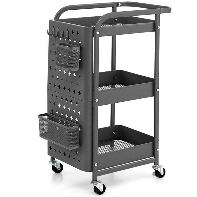 3-Tier Utility Storage Cart with DIY Pegboard Baskets