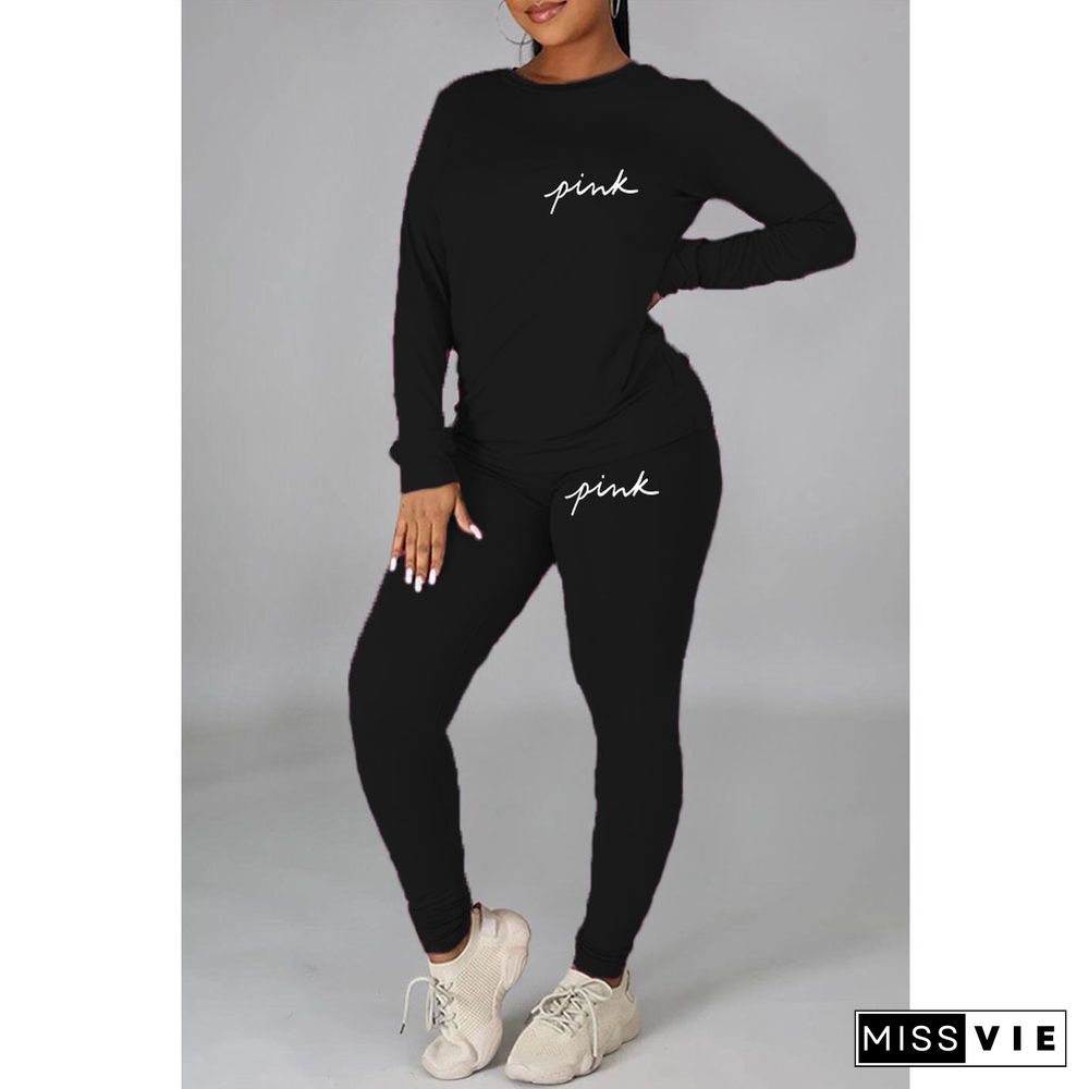 Fitness Long Sleeve T Shirt Tops 2 Piece Pant Sets