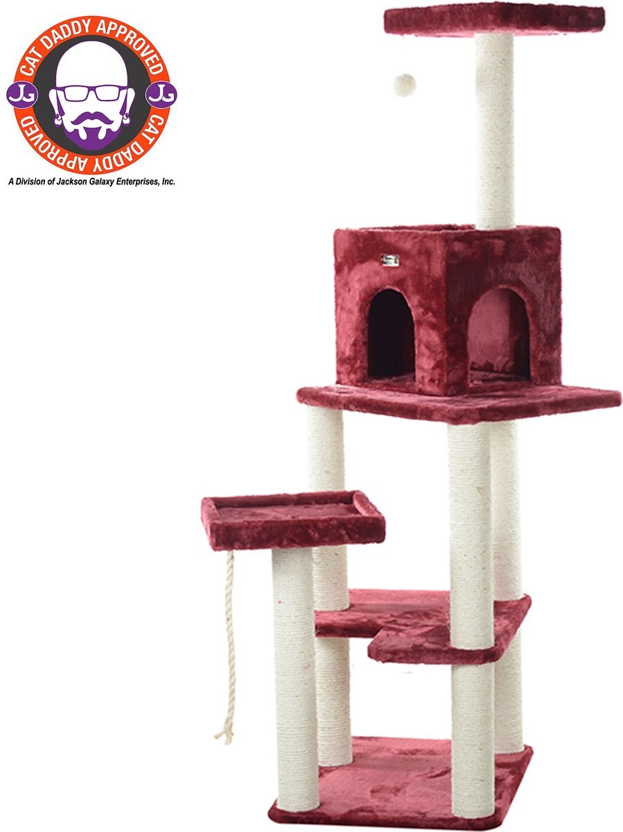 Armarkat 69-in Faux Fur Covered Houseand Cat Tree， Burgundy