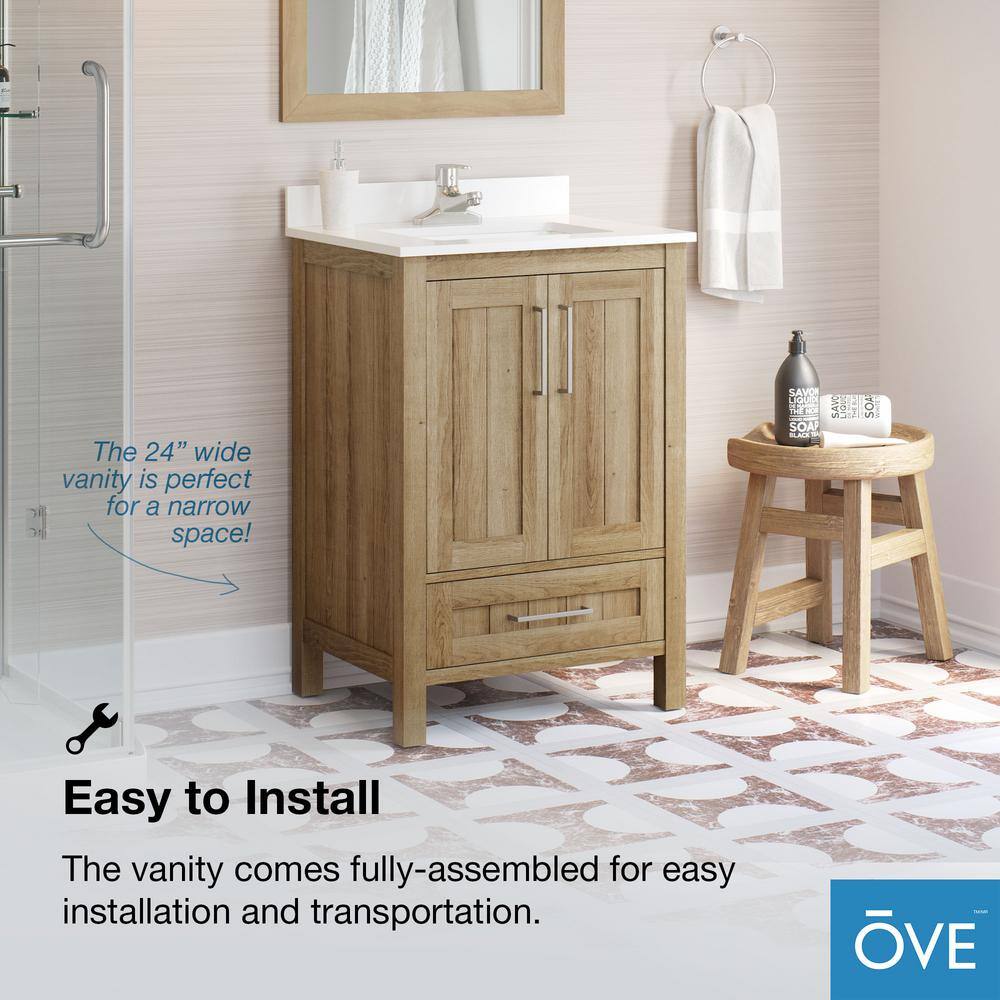 OVE Decors Kansas 24 in. W x 19 in. D x 34.5 in. H Bath Vanity in White Oak with White Engineered Stone Vanity Top with White Basin 15VVA-KANS24-12