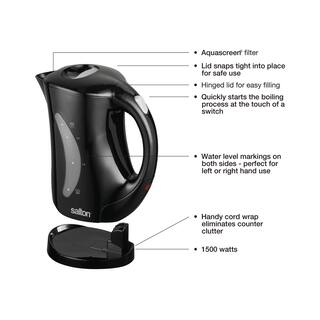 Salton 7-Cup Black Cordless Electric Tea Kettle with Automatic Safety Shut Off 123903