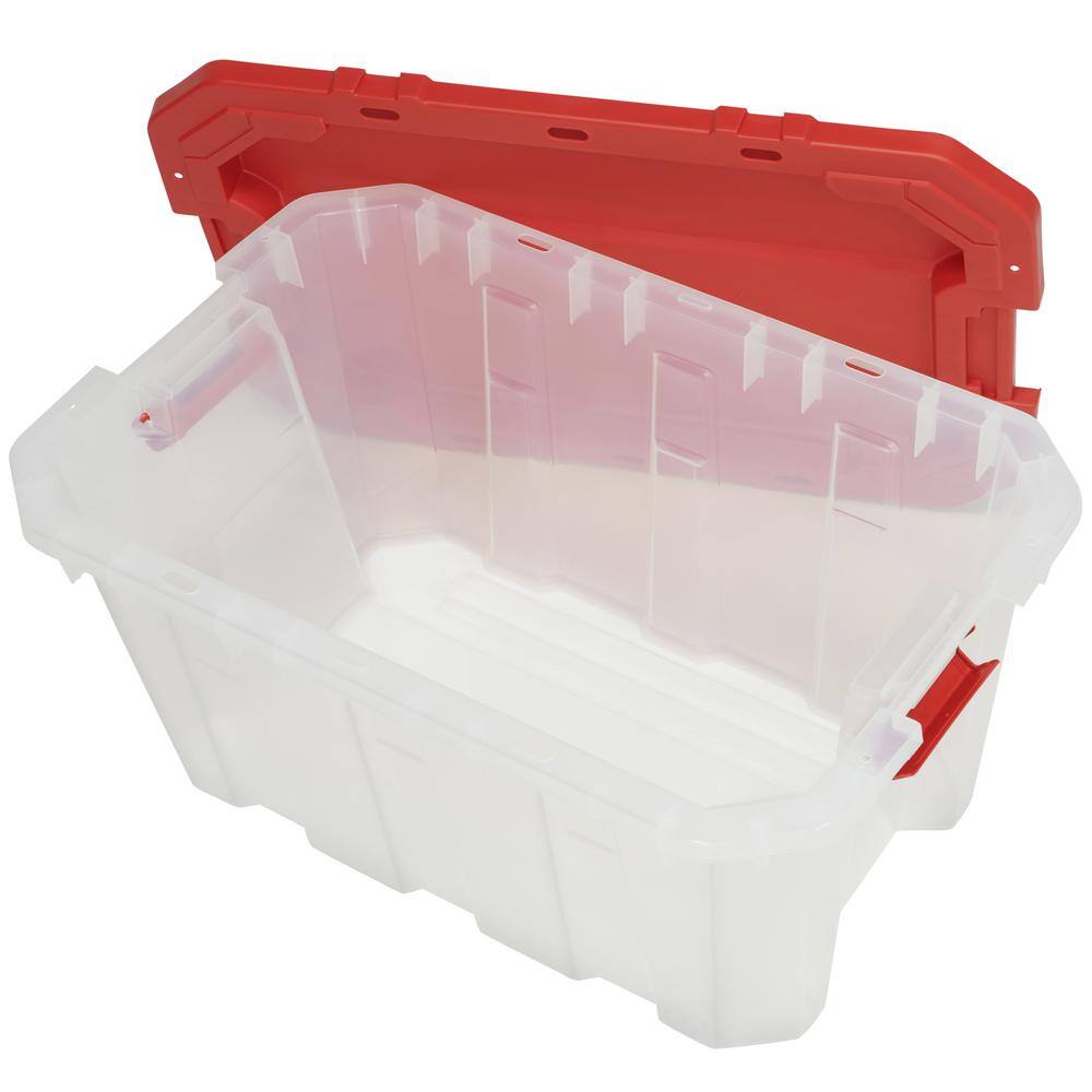 Husky 25 Gal. Latch and Stack Tote in Clear with Red Lid 206234