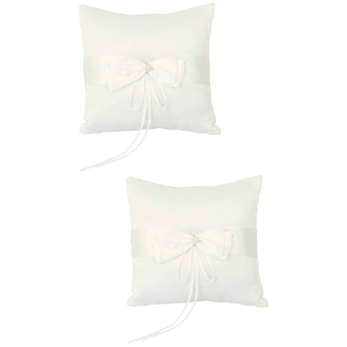 NICEXMAS 2pcs 10*10cm Wedding Ceremony Ring Bearer Pillow Cushion with Satin Double Bowknot Flower Faux Pearl (Ivory)