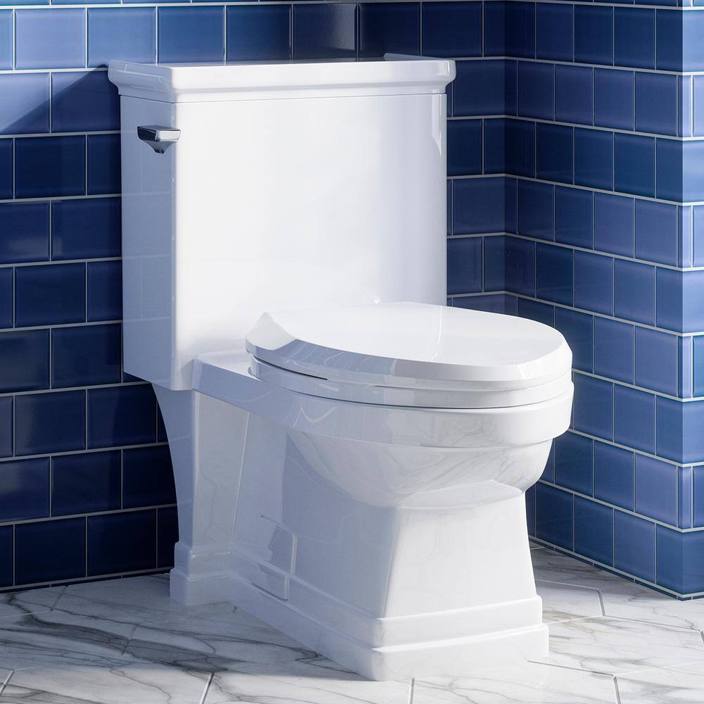 PELHAM  WHITE Crestmont 1-piece 1.28 GPF Single Flush Elongated Toilet in White Soft-Close Seat Included PWT1004