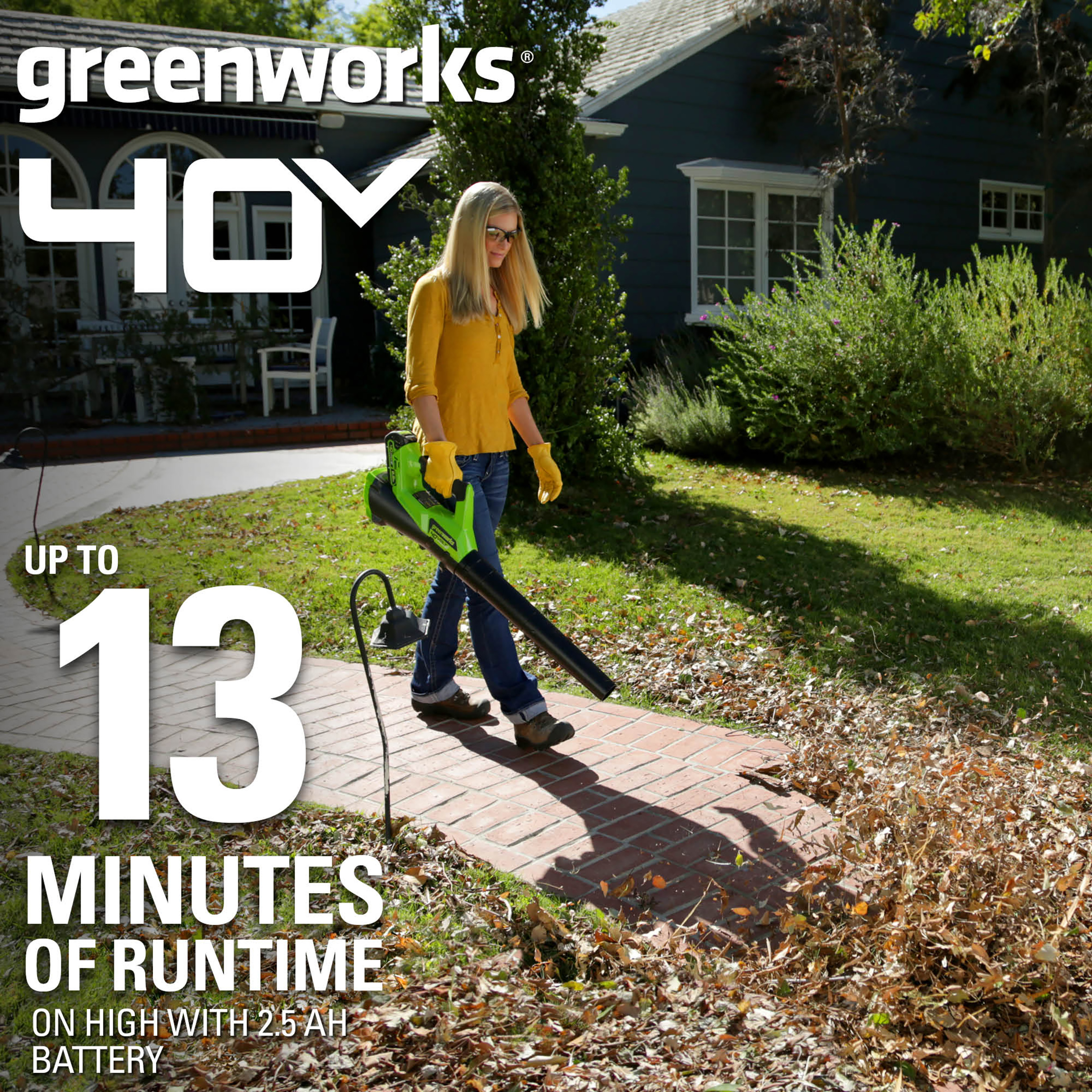 Greenworks 40V 390 CFM Cordless Leaf Blower with 2.5 Ah Battery and Charger， 2400802