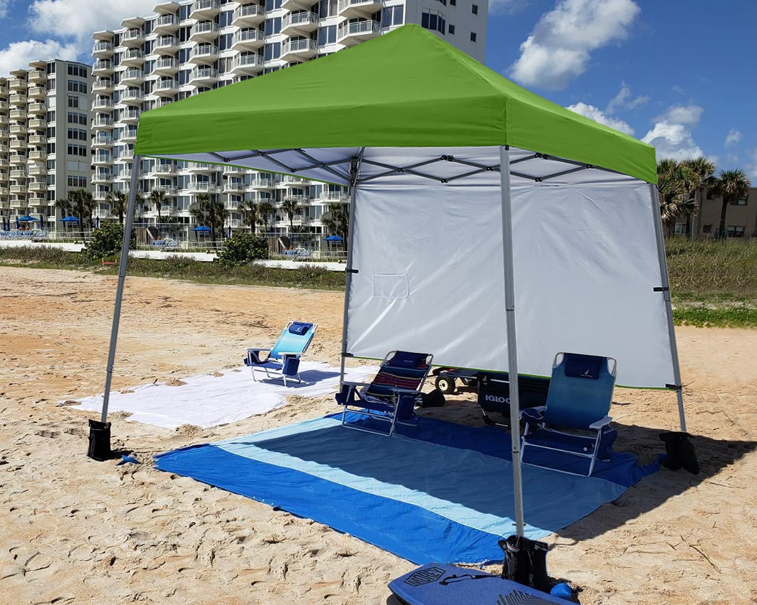 ABCCANOPY 10 ft x 10 ft Outdoor Pop up Slant Leg Canopy Tent with 1 Sun Wall and 1 Backpack Bag - Green