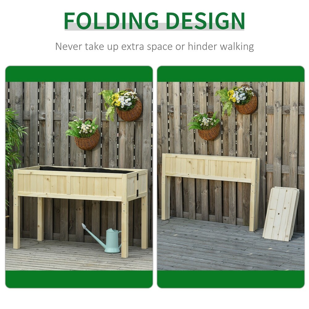 Outsunny Elevated Wood Foldable Raised Garden Bed with Drainage Hole  Outdoor Workstation with Legs  Space Saving Design