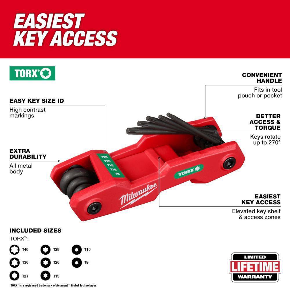 MW 8-Key Folding Torx Hex Key Set 48-22-2184