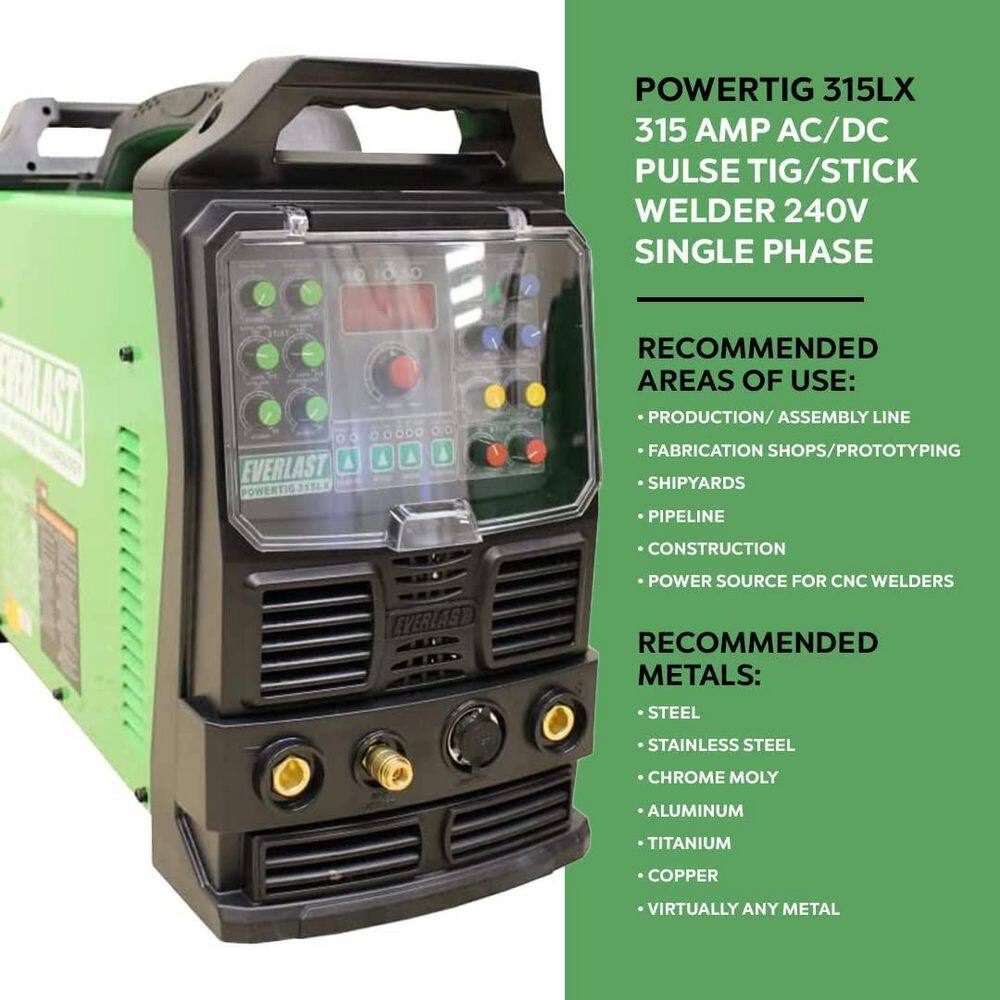 Everlast 315 Amp PowerTIG 315LX IGBT Digital Inverter ACDC StickTIG Welder with High Frequency and Lift TIG Start 240V PowerTIG 315LX