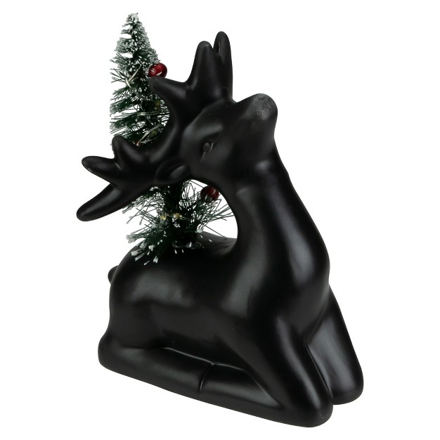 Led Lighted Ceramic Sitting Reindeer With Christmas Tree Warm White Lights