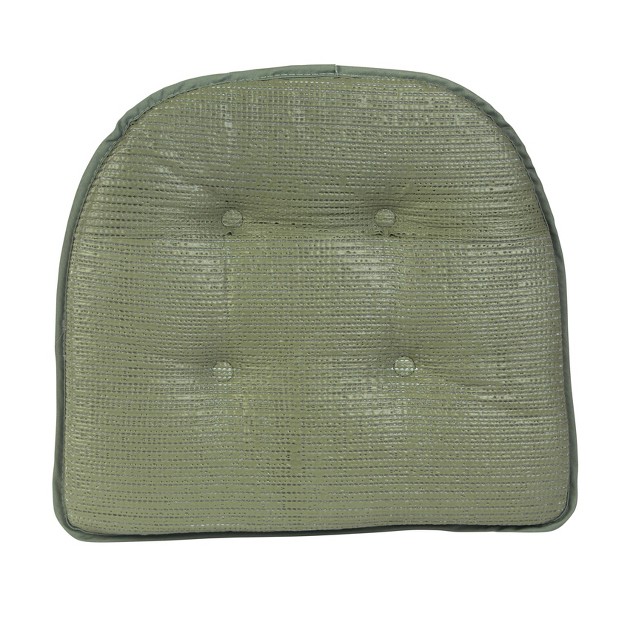 X 16 quot Non slip Twill Tufted Chair Cushions Set Of 4 Celedon Green