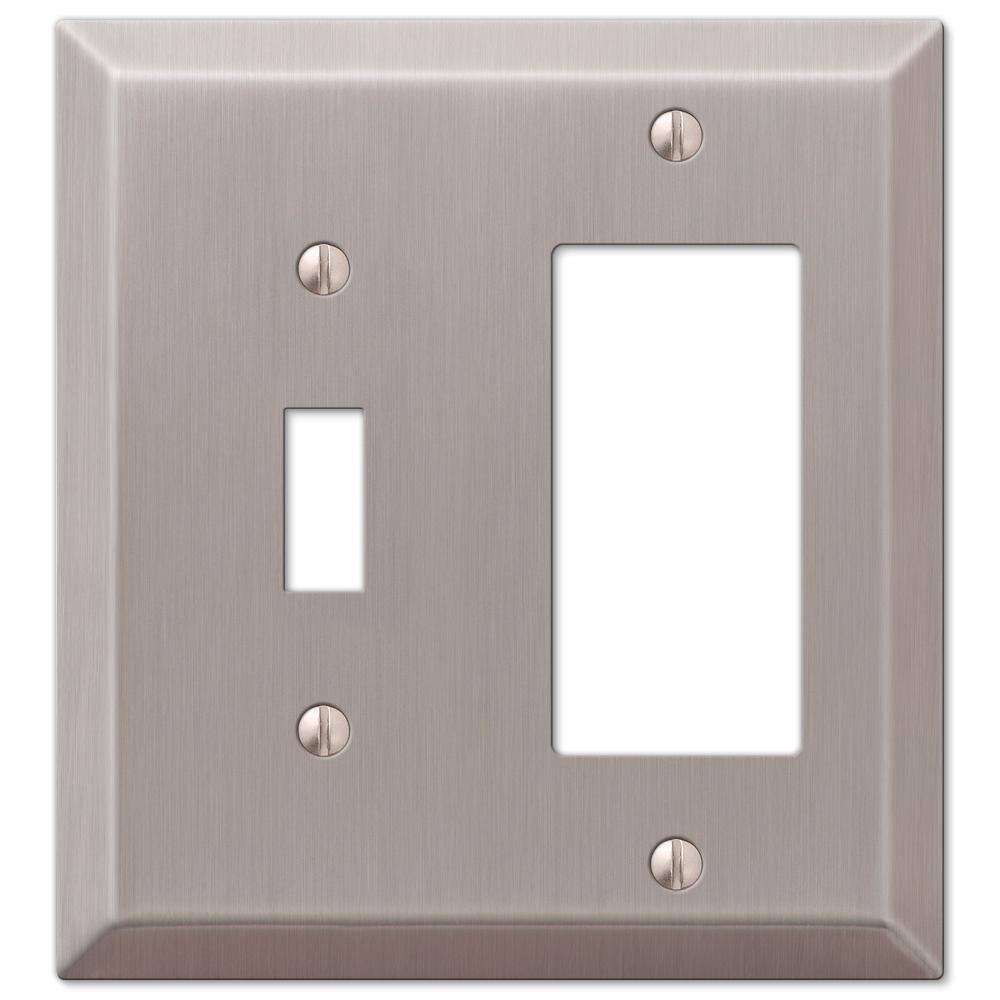 AMERELLE Metallic 2 Gang 1-Toggle and 1-Rocker Steel Wall Plate - Brushed Nickel 163TRBN