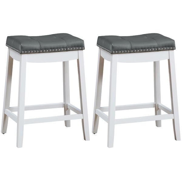 Premium Set of 2 Padded Counter Saddle Backless Nail Head Bar Stool