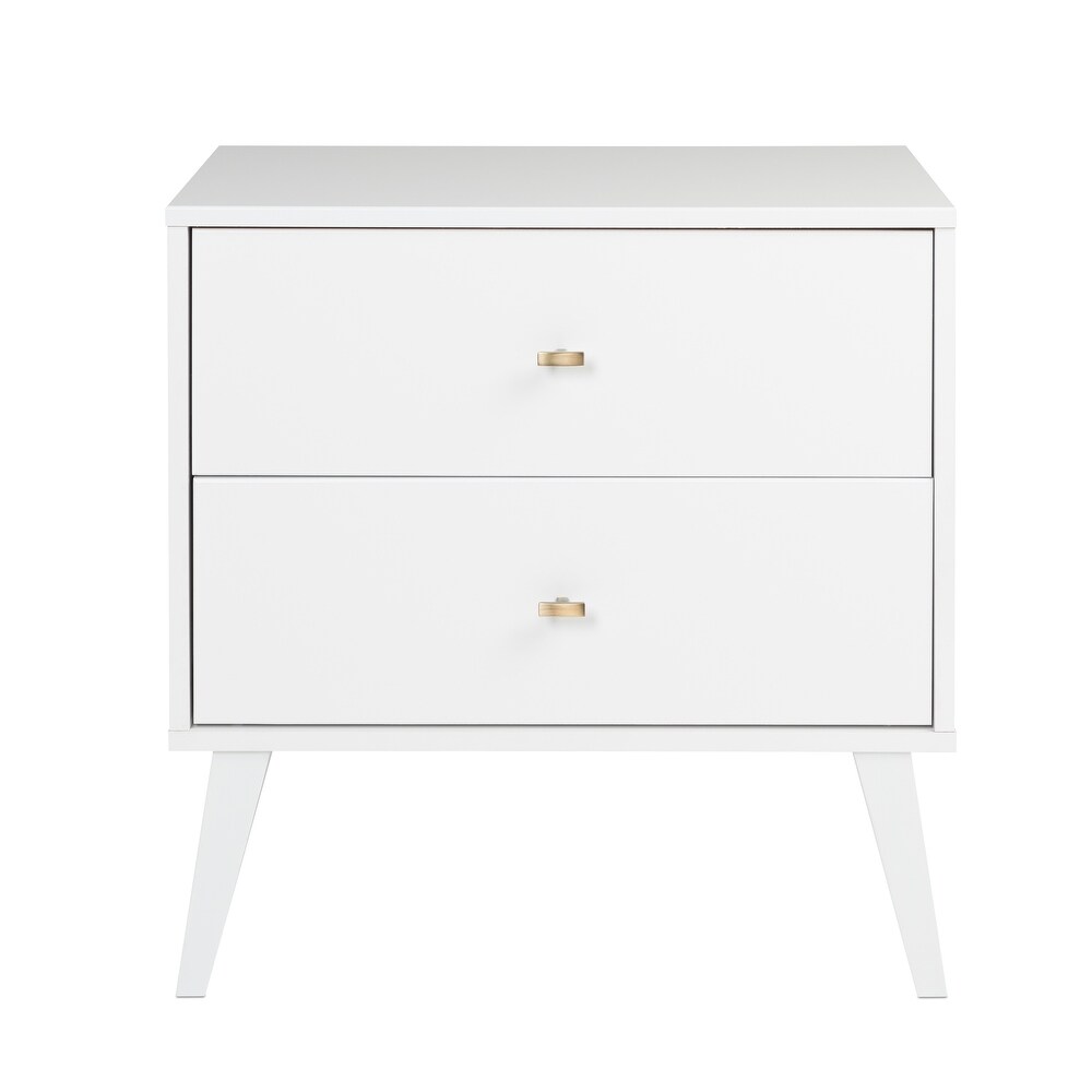 Prepac Milo Mid Century Modern 2 Drawer Nightstand  Bedside Table  Contemporary Bedroom Furniture