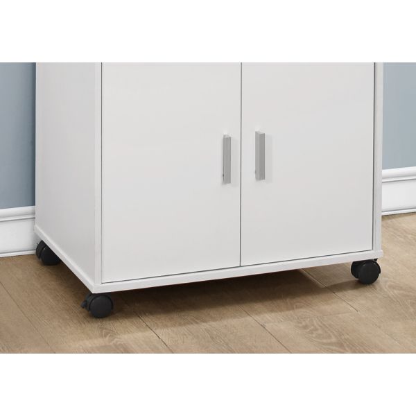 Kitchen Cart， Rolling Mobile， Storage， Utility， White Laminate， Contemporary， Modern