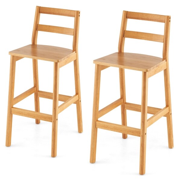 Costway Set of 2 Solid Rubber Wood Bar Stools 28'' Dining Chairs with - See Details