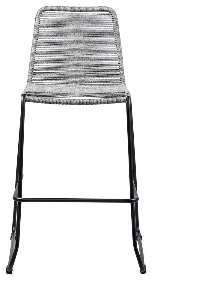 Shasta Black and Gray Outdoor Patio Barstool With Fishbone Textiling   Beach Style   Outdoor Bar Stools And Counter Stools   by Armen Living  Houzz