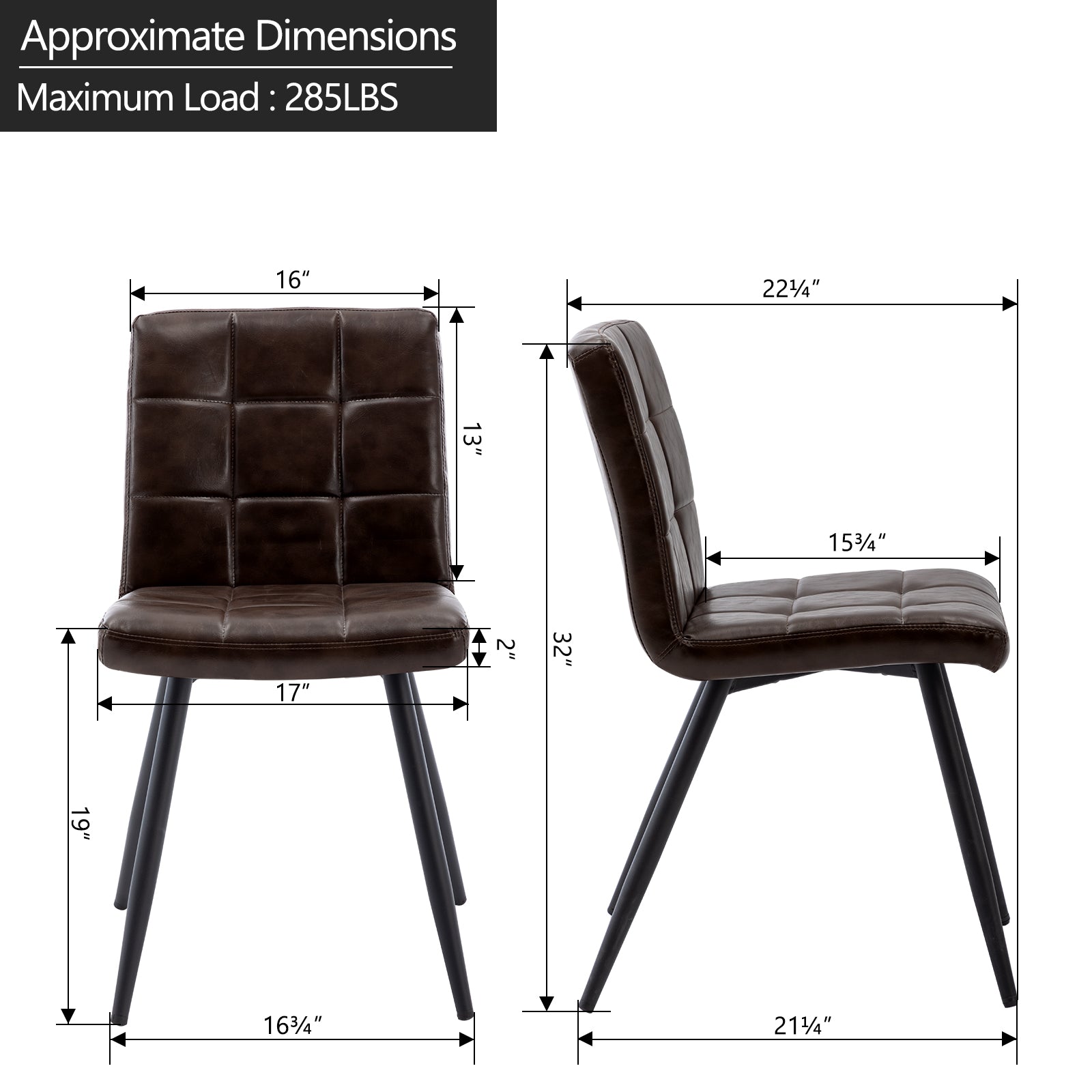 Duhome Dining Chairs Set of 4， Faux Leather Dining Room Set Tufted Upholstered Side Chairs for Kitchen， Dark Brown