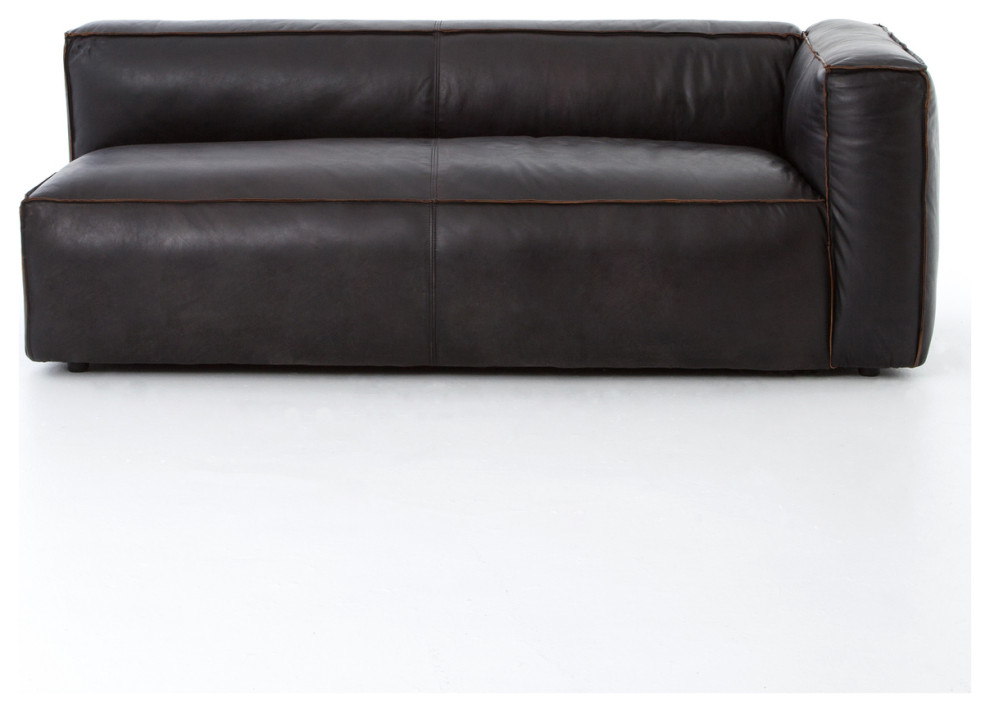 Nolita Saddle Black Leather Sectional Chaise RAF   Contemporary   Indoor Chaise Lounge Chairs   by Zin Home  Houzz