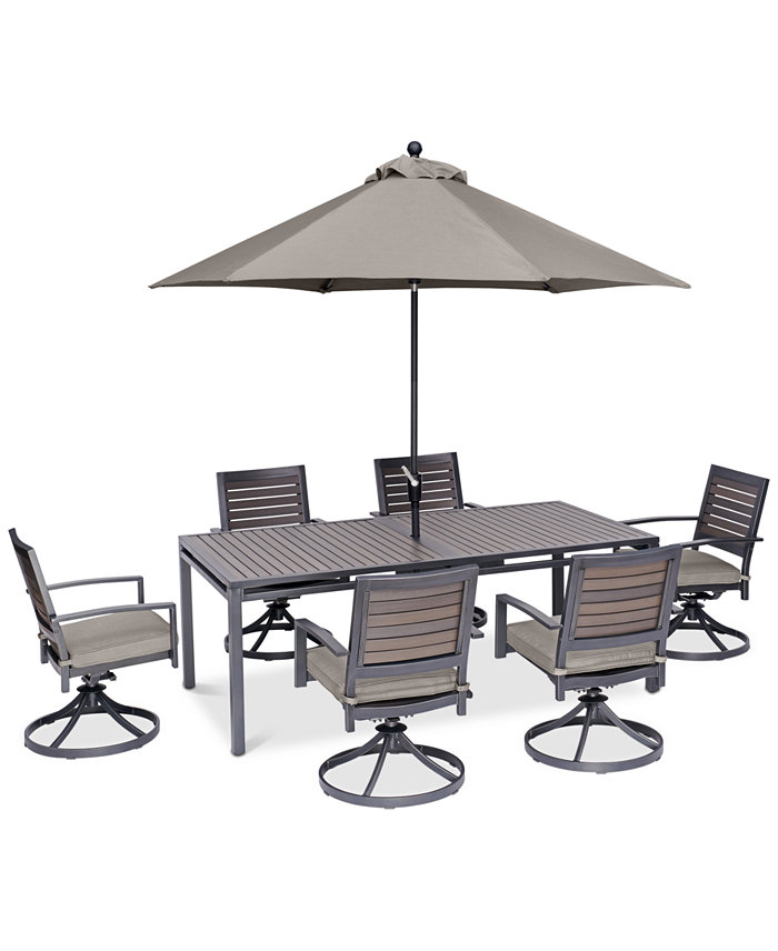 Agio CLOSEOUT! Marlough II Outdoor Aluminum 7-Pc. Dining Set (84 x 42 Dining Table and 6 Swivel Rockers)