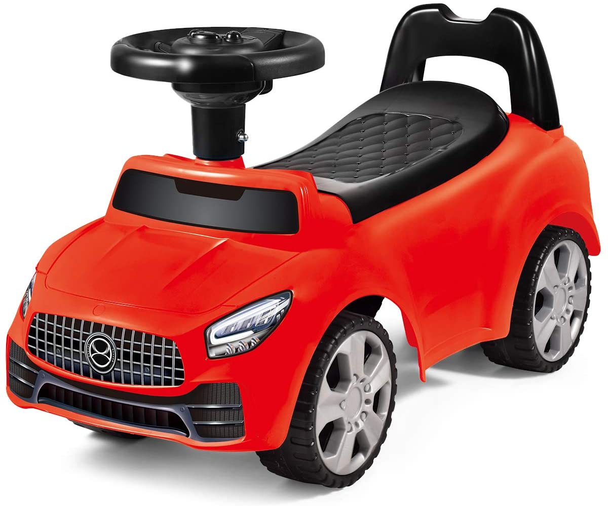 Costzon Kids Push and Ride Racer, Ride On Push Car w/Horn, Music, Under Seat Storage