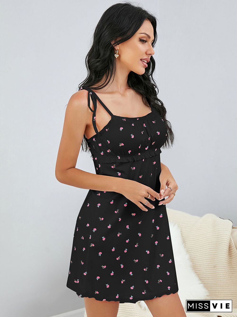 Floral Print Tie Off The Shoulder Backless Sexy Dress