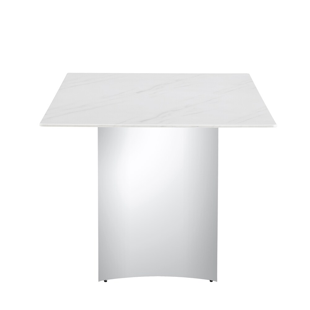 Modern Minimalist Dining Table with White Imitation Marble Glass Sticker Desktop and Stainless Steel Legs   71*39.3