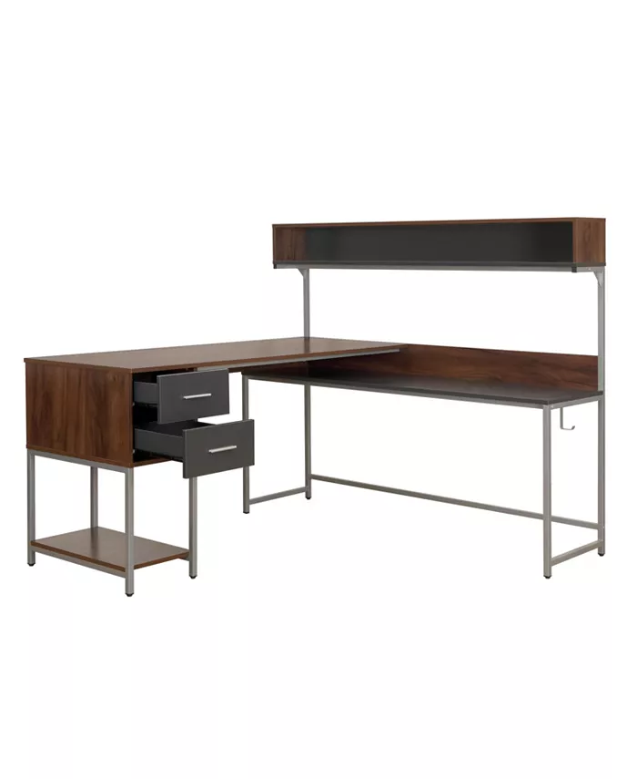 Techni Mobili Wood L-Shape with Hutch and Storage Desk