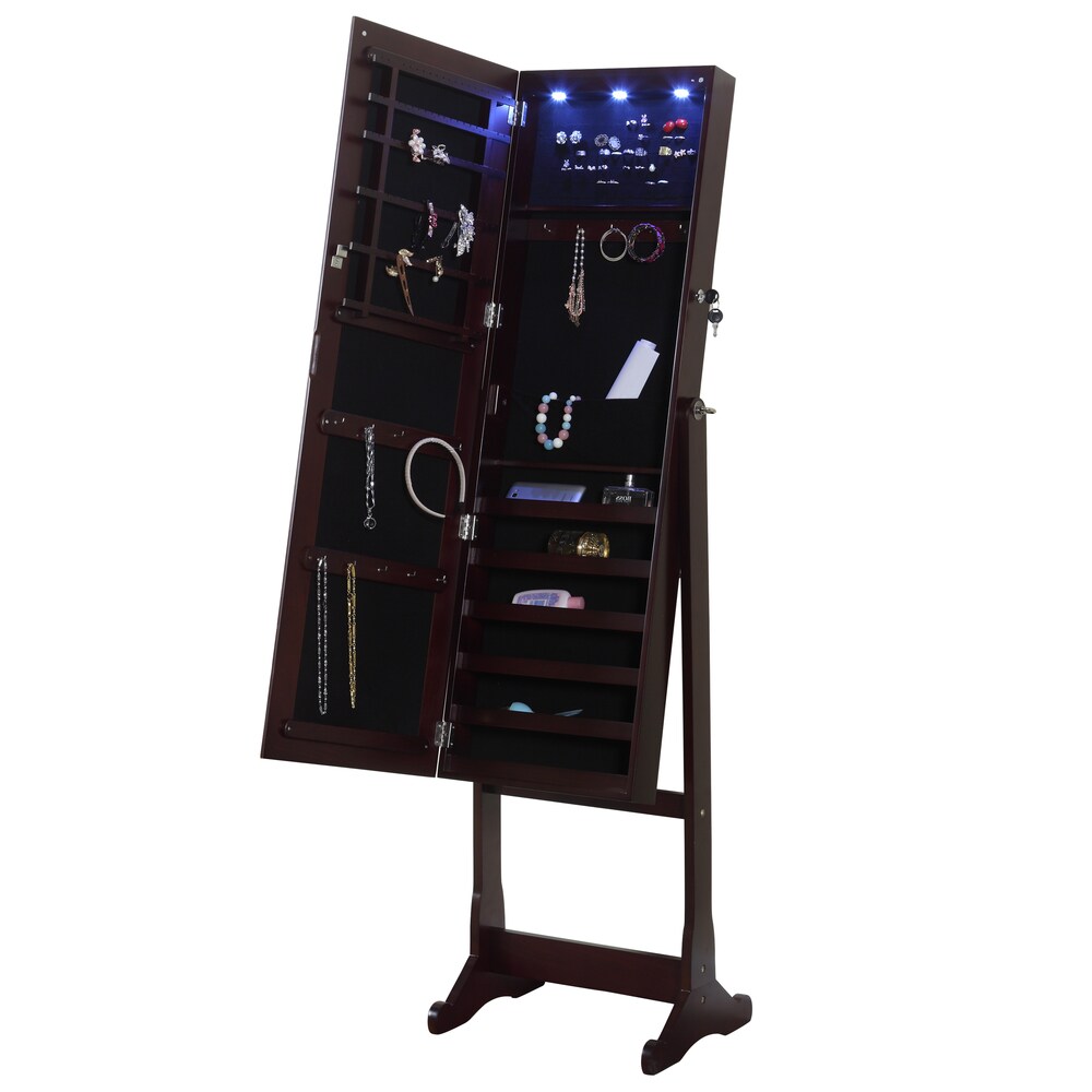 Artiva USA 63 in. Freestanding Full body Walnut Mirror w/ Interior LED Jewelry Armoire