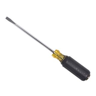 Klein Tools 14 in. Cabinet-Tip Wire Bending Flat Head Screwdriver with 6 in. Round Shank- Cushion Grip Handle 605-6B