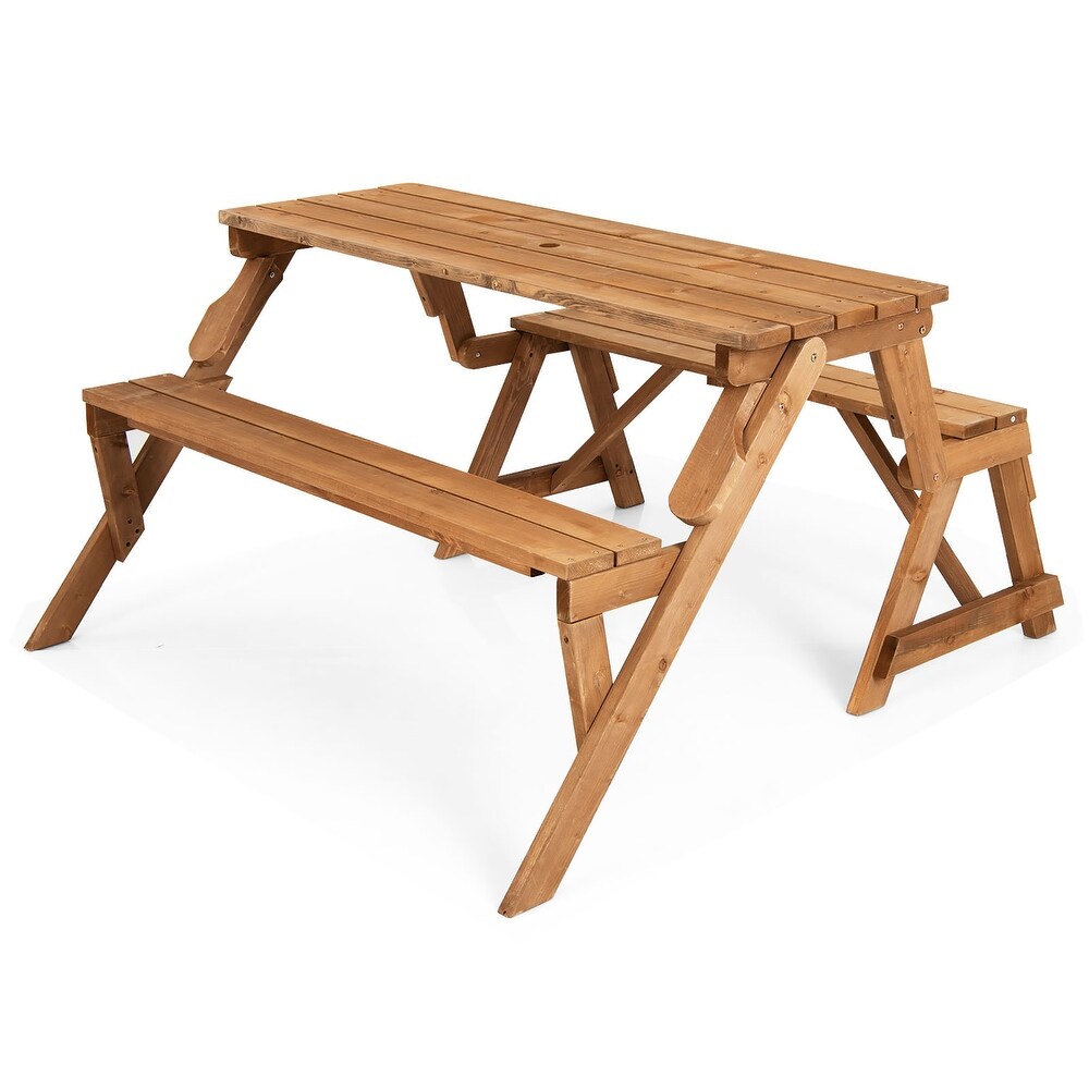 Costway 2 in 1 Transforming Interchangeable Wooden Picnic Table Bench   See Details