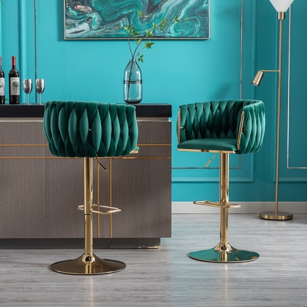 Modern Bar Stools Set of 2 Adjustable Mechanical Lifting Velvet and Golden Leg Simple Bar Stool