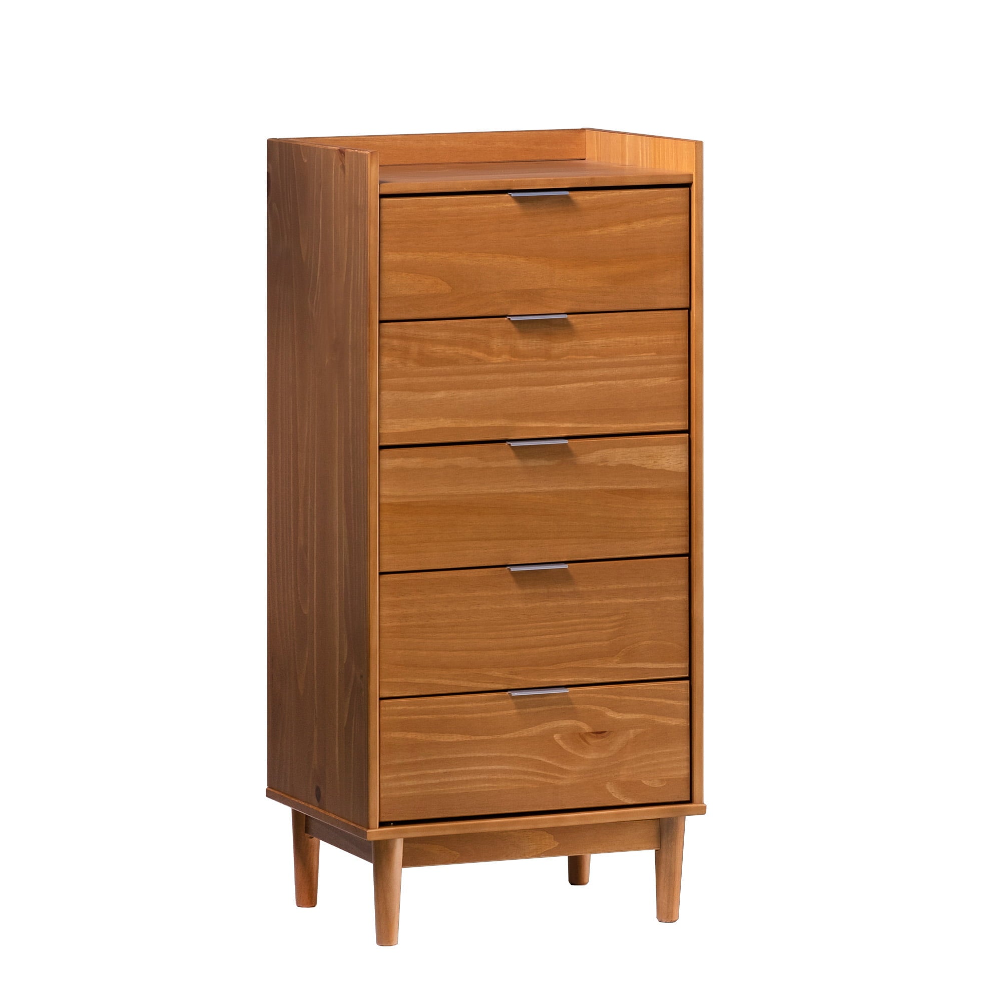 Manor Park 43” Mid-Century Modern Gallery-Top 5-Drawer Dresser, Caramel