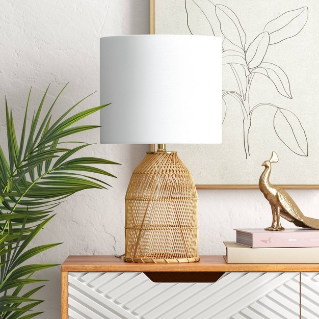 Rattan Diagonal Weave Table Lamp Tan