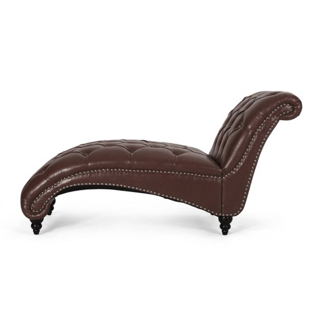 Varnell Contemporary Button Tufted Chaise Lounge Dark Brown Christopher Knight Home