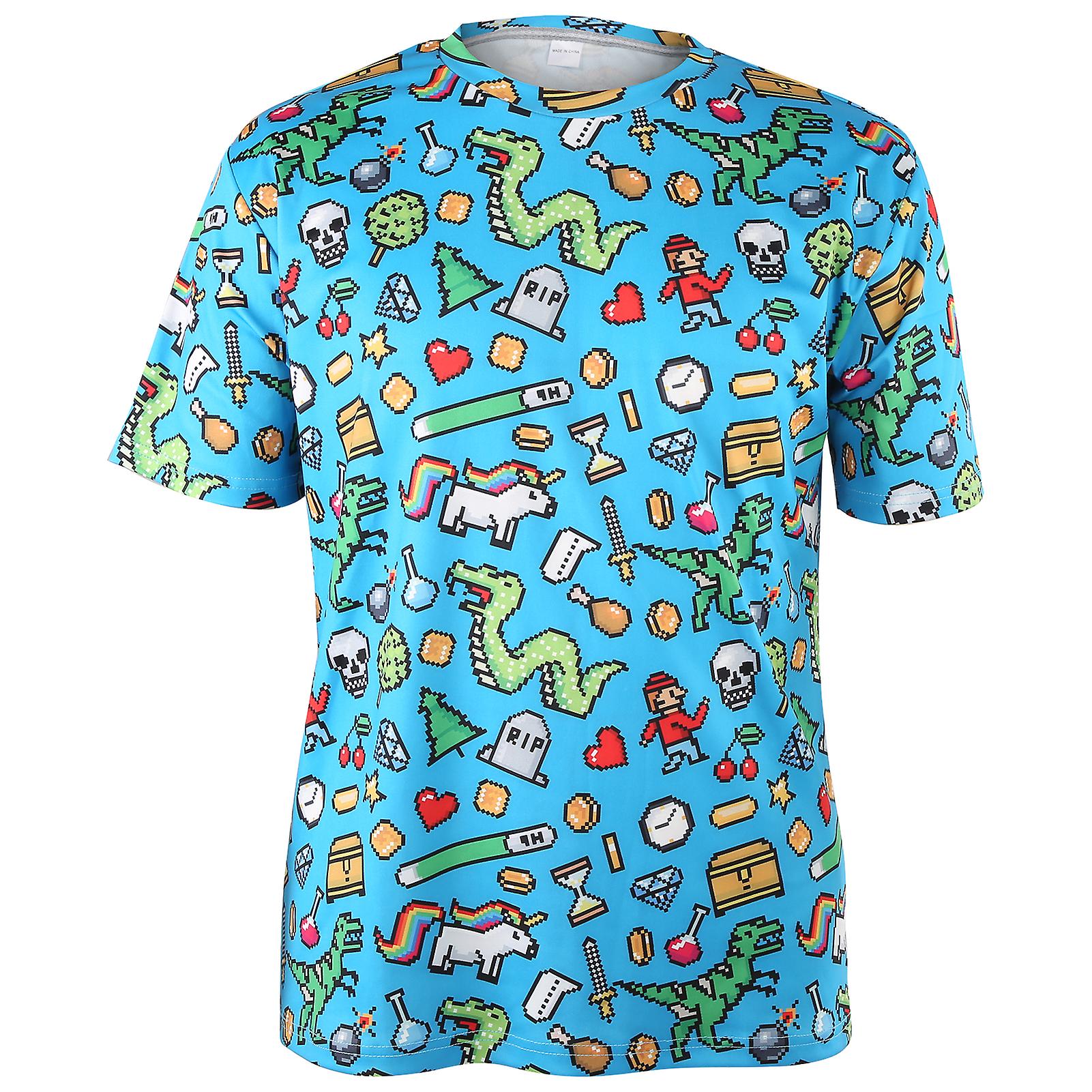 Dinosaur Print Pattern Tshirt Summer Men Round Neck Short Sleeve Fashionable T Shirtdx010005 Xxl