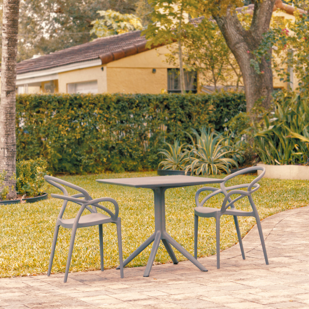 Mila Patio Dining Set With 2 Arm Chairs Dark Gray   Midcentury   Outdoor Dining Sets   by Compamia  Houzz