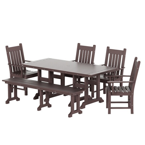 Polytrends Laguna Hdpe All Weather Outdoor Patio Dining Set with Rectangle Table，Arm Chairs and Bench (6Piece Set)