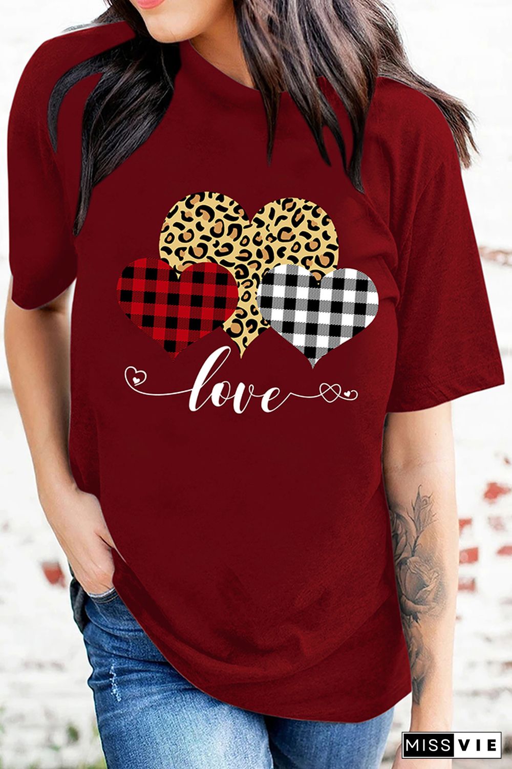 Valentine's Day Leopard Print Heart Short Sleeve Graphic Tee Wholesale