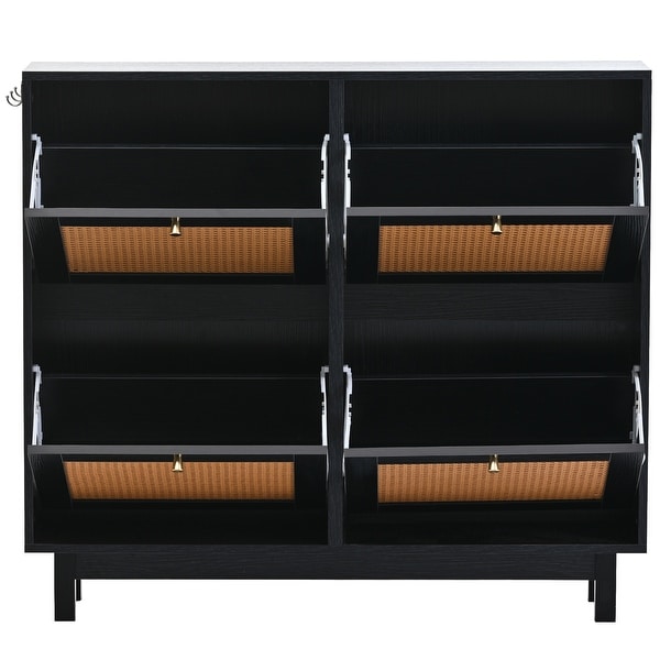 Rattan Storage Shoe Cabinet Organizer with 4 Flip Drawers - - 37388036