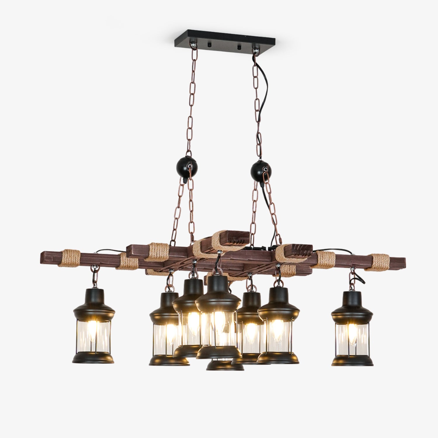 Vintage Wood Glass Chandeliers