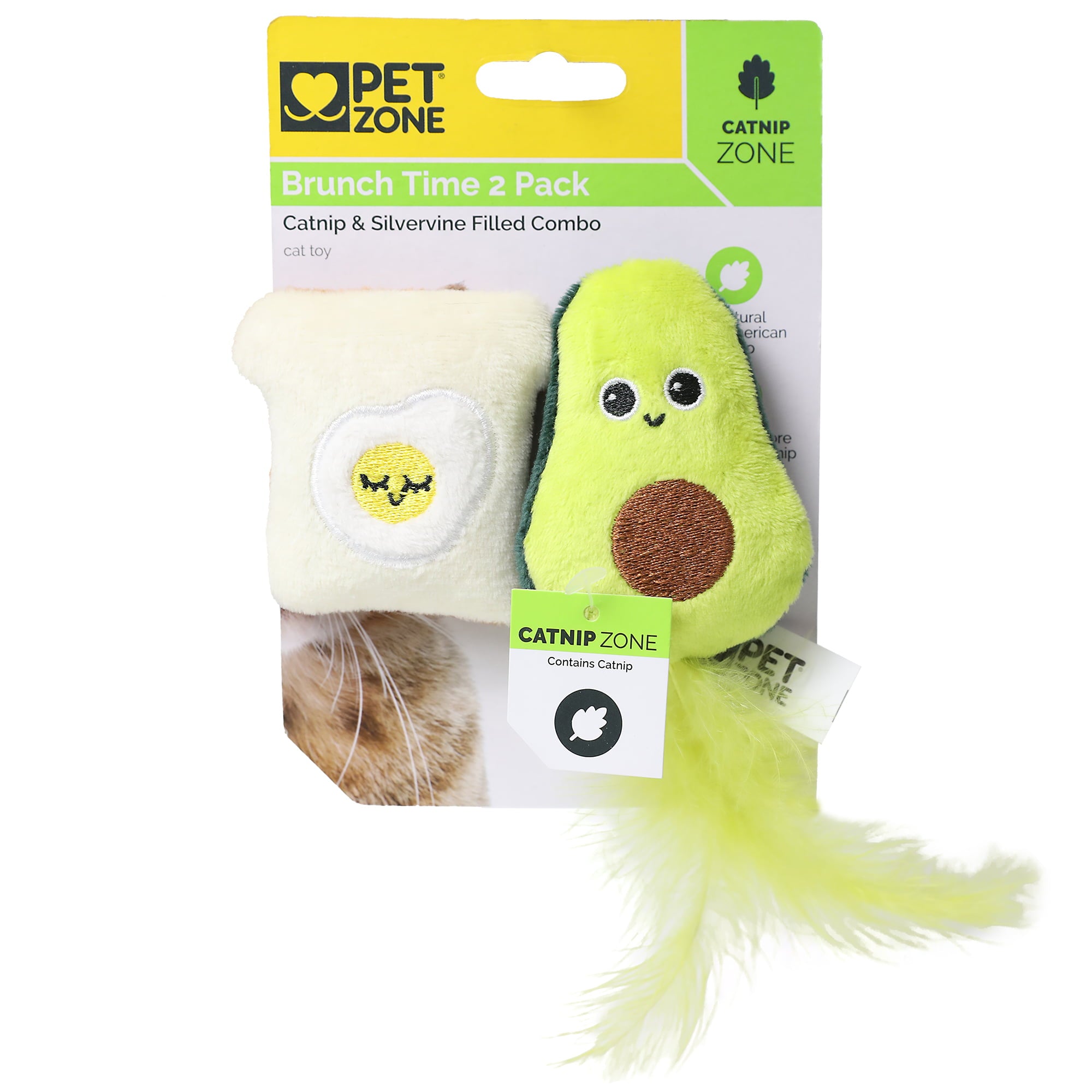 Pet Zone Brunch Time Plush Catnip Filled Cat Toys for Cats and Kittens， 2 Pack