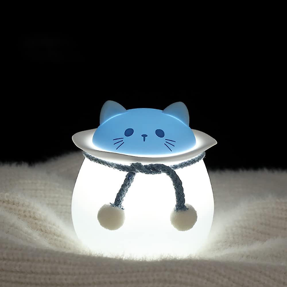 Cute Cat Night Light， Kids Table Lamp With 7 Colors Changing， Soft Silicone Bedside Lamp， Usb Rechargeable Accent Lamp