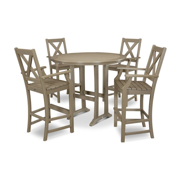 Polywood Braxton 5-Piece Nautical Trestle Arm Chair Bar Set in Vintage Finish PWS513-1-V