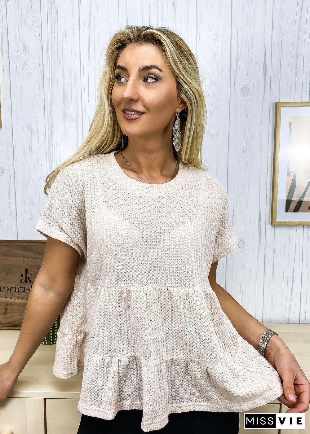 Waffle Knit Tiered Blouse