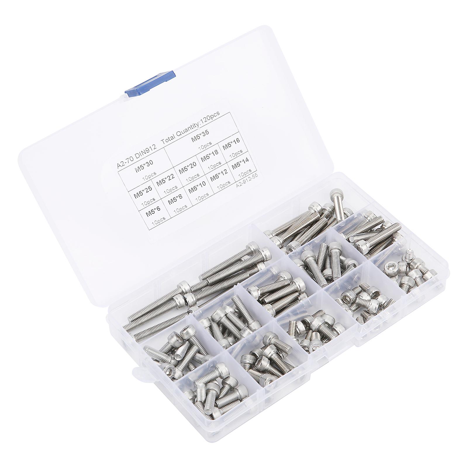 Hex Socket Screw Cap 304 Stainless Steel Multilength Combination Set Nail Assortment Kit120pcs(m5)