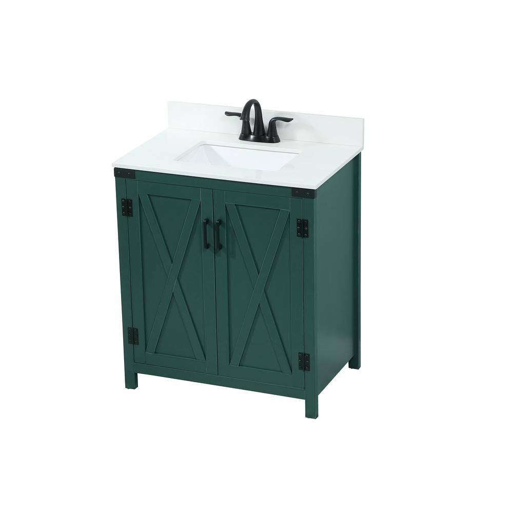 Simply Living 30 in. W x 19 in. D x 34 in. H Bath Vanity in Green with Ivory White Quartz Top SL270690MGNBS