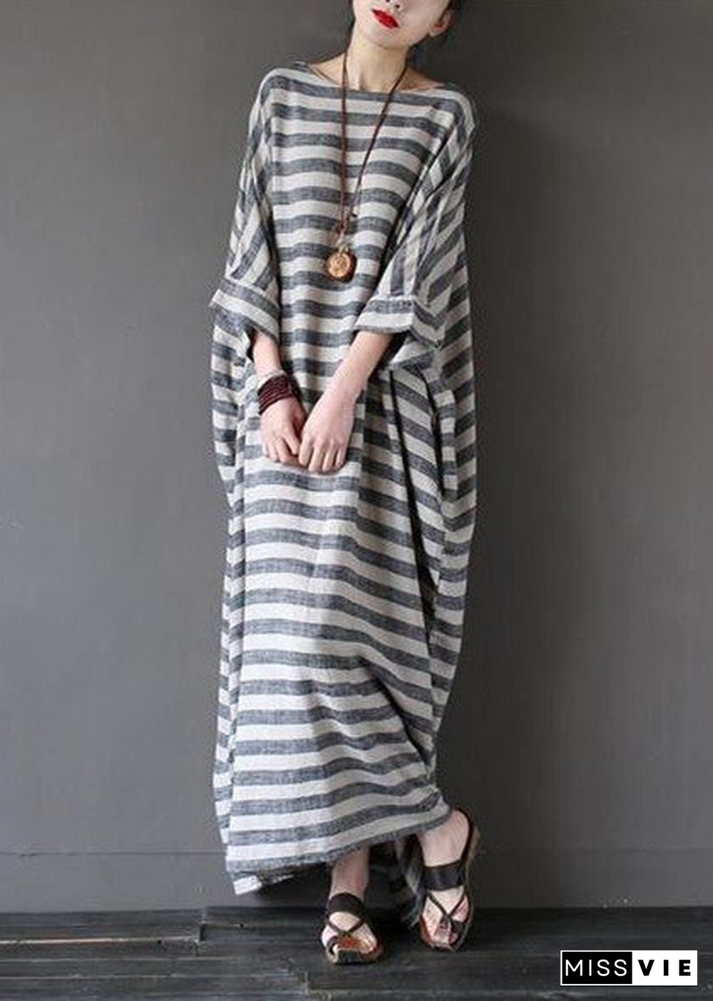 Fashion Stripe Loose Big Size Maxi Size Dresses Plus Sizes Women Clothes