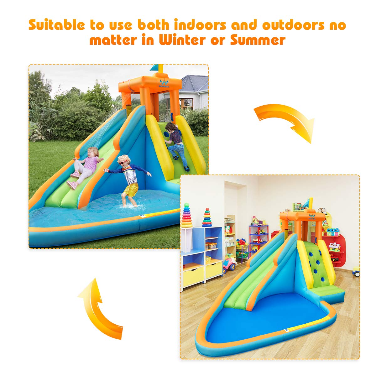 Inflatable Water Slide, Bouncer Pool w/Long Slide (Without Blower)